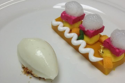 Mango, hibiscus marscamallow, lemon sorbet.